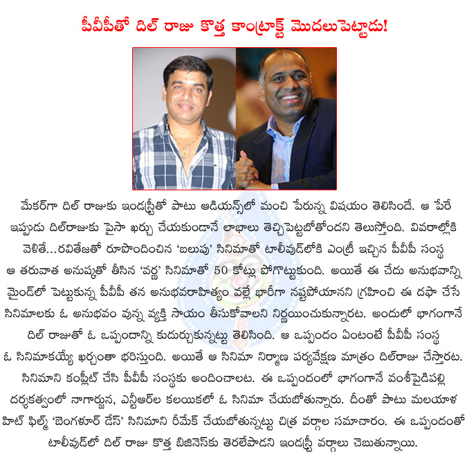 dil raju,pvp cinema,pvp prasad,nagarjuna,ntr,ntr jr,nagarjuna's multi starrer film,vamsi paidipally,pvp and dil raju join hands for bangalore days remake,bangalore days,samantha,nagachaitanya,  dil raju, pvp cinema, pvp prasad, nagarjuna, ntr, ntr jr, nagarjuna's multi starrer film, vamsi paidipally, pvp and dil raju join hands for bangalore days remake, bangalore days, samantha, nagachaitanya, 